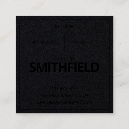 Robuust  industrieel zwart op zwart tafoon vierkante visitekaartje (Voorkant)