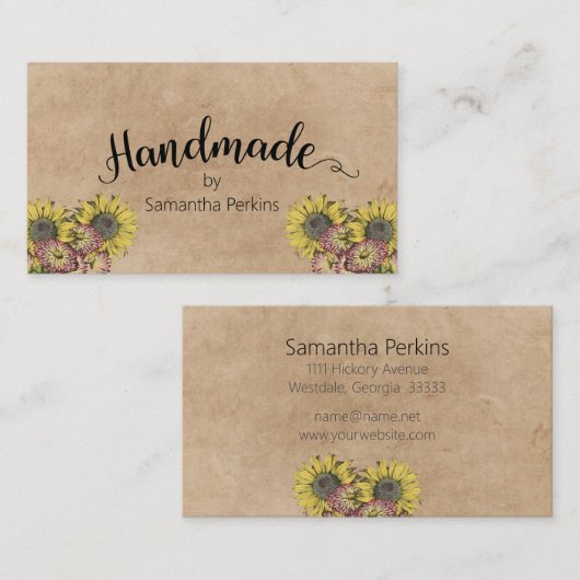 Robuust kalligrafie - Zonnebloemhandgemaakt kraftp Visitekaartje (Voorkant / Achterkant)