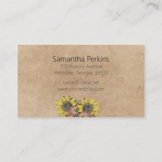 Robuust kalligrafie - Zonnebloemhandgemaakt kraftp Visitekaartje (Achterkant)