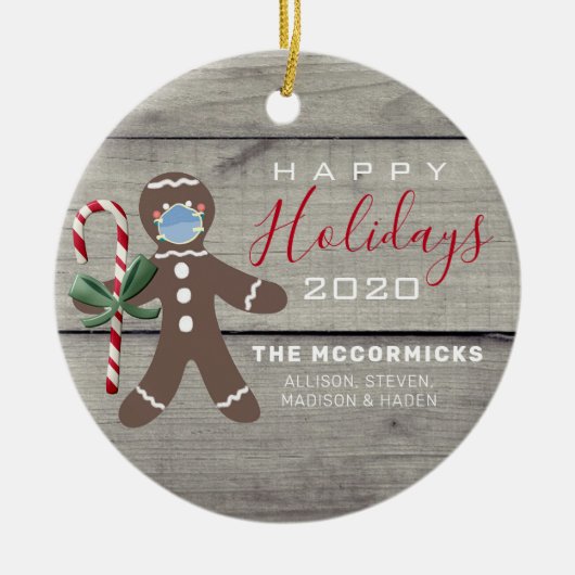 Robuust kerstfeest 2020 Gingerbrood Familienaam Keramisch Ornament (Voorkant)