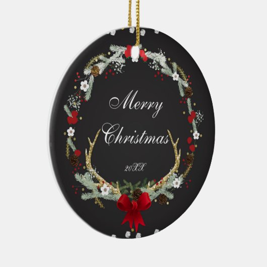 Robuust kerstfeest Antler Wreath Holiday Aangepast Keramisch Ornament (Rechts)