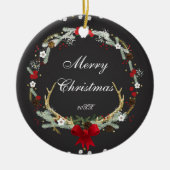 Robuust kerstfeest Antler Wreath Holiday Aangepast Keramisch Ornament (Voorkant)