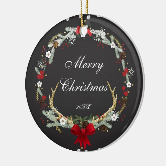 Robuust kerstfeest Antler Wreath Holiday Aangepast Keramisch Ornament (Links)
