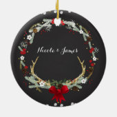 Robuust kerstfeest Antler Wreath Holiday Aangepast Keramisch Ornament (Achterkant)