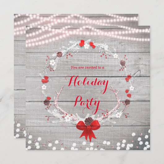 Robuust kerstfeest Antler Wreath White Wood Kaart (Voorkant / Achterkant)