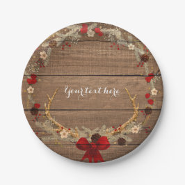 Robuust kerstfeest Antler Wreath Wood & Lichten Papieren Bordje