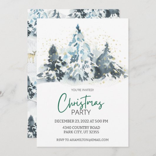 Robuust kerstfeest Deer Forest Invitation Kaart (Voorkant / Achterkant)