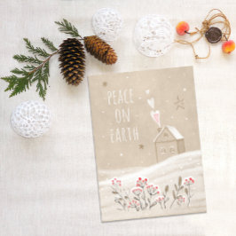 Robuust kersthuis in sneeuw feestdagenkaart