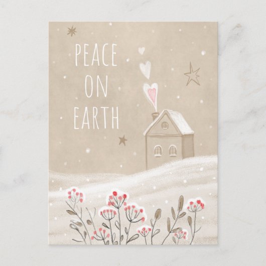 Robuust kersthuis in sneeuw feestdagenkaart (Voorkant)