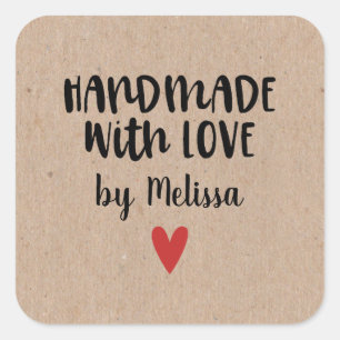 Robuust Kraft-papier met liefde Vierkante Sticker