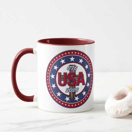 Robuust Kruis USA 1776-2026 Mok (Met donut)