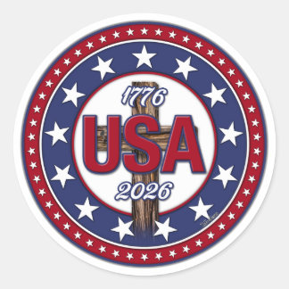 Robuust Kruis USA 1776-2026 Ronde Sticker