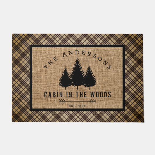 Robuust land Familienaam Cabin in de Bossen Deurmat (Voorkant)