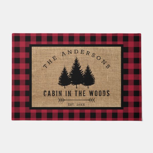 Robuust land Familienaam Cabin in de Bossen Deurmat (Voorkant)