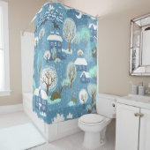 Robuust land kerstlicht blauw en wit douchegordijn (In situ)