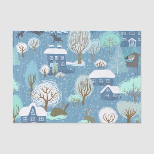 Robuust land kerstlicht blauw en wit tissuepapier (Voorkant)