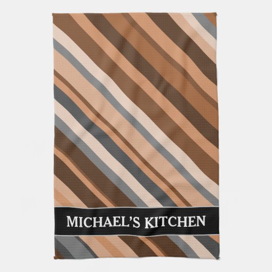 Robuust, langoest, beige en grijze strepen; Naam Theedoek (Verticaal)