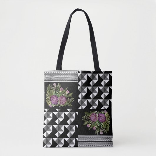 Robuust, lappendeken, rozen tote bag (Voorkant)