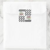 Robuust, lappendeken, rozen vierkante sticker (Tas)