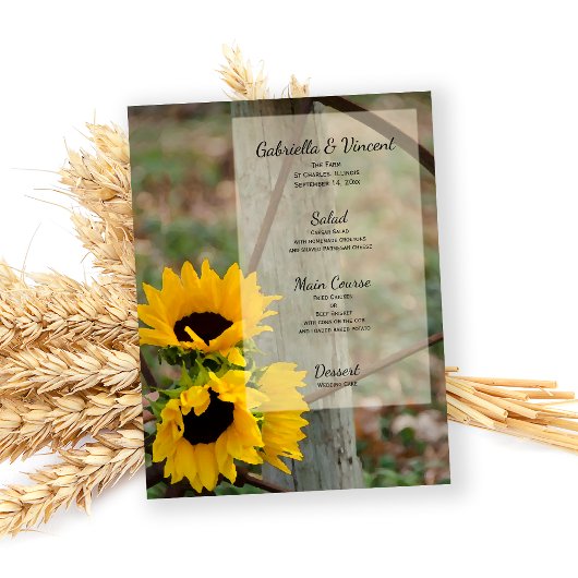 Robuust menu Zonnebloemen en Wagon Wheel Wedding