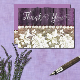 Robuust met hout en kant - dank u bedankkaart