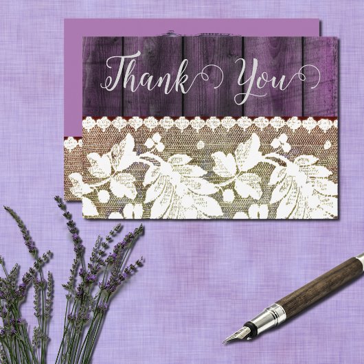 Robuust met hout en kant - dank u bedankkaart