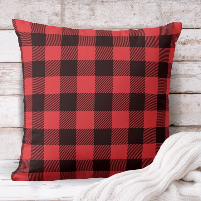 Robuust met roodbruin en zwarte buffels kussen (Rustic Red and Black Buffalo Plaid Throw Pillow)