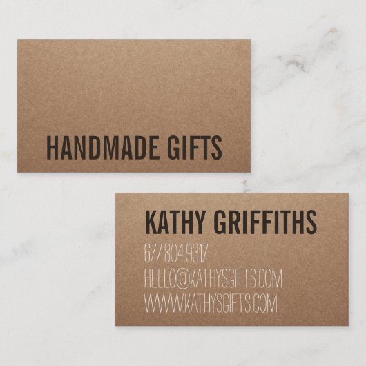 Robuust, modern, bruin kraftpapier, handgemaakt ka visitekaartje (Voorkant / Achterkant)
