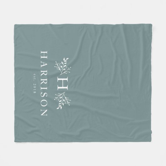 Robuust monogram blauwgroen pasgeborene deken (Voorkant (Horizontaal))