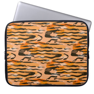 Robuust naadloos tijgerpatroon, perzikkleur laptop sleeve