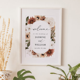 Robuust neutraal Boho Floral welkomstteken Poster