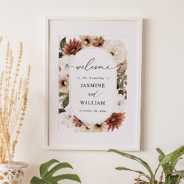 Robuust neutraal Boho Floral welkomstteken Poster