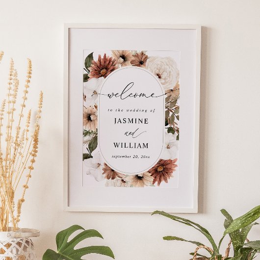Robuust neutraal Boho Floral welkomstteken Poster