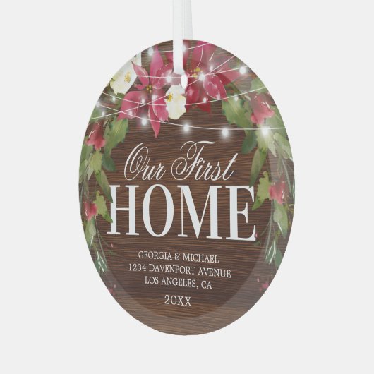 Robuust ons eerste kerstglazen Ornament thuis (Voorkant links)