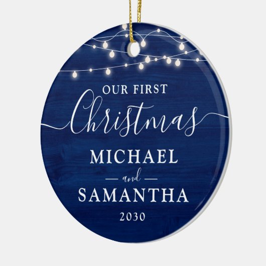 Robuust ons eerste kerstpaar Gepersonaliseerd Keramisch Ornament (Links)