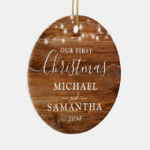 Robuust ons eerste kerstpaar op maat keramisch ornament (Rechts)