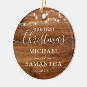 Robuust ons eerste kerstpaar op maat keramisch ornament (Links)