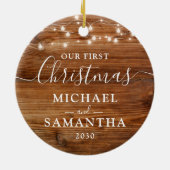 Robuust ons eerste kerstpaar op maat keramisch ornament (Achterkant)