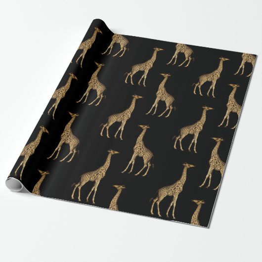 Robuust ontwerp voor zwarte en gouden Giraffe Cadeaupapier (Uitgerold)