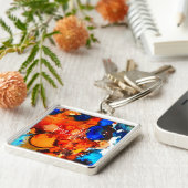 Robuust oranje abstracte kunstinkt sleutelhanger (Zijkant)