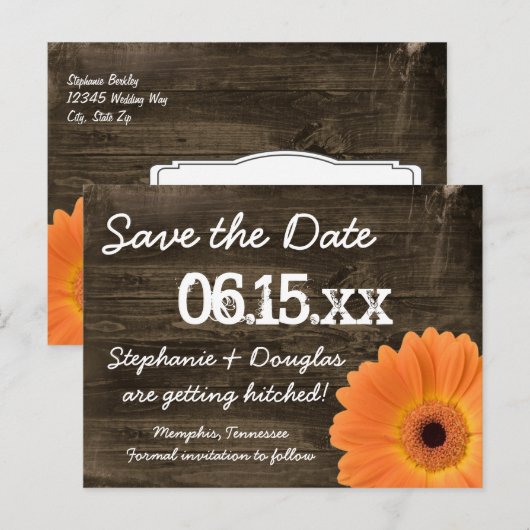 Robuust Oranje hout met de datum waarop de Briefka Aankondigingskaart (Voorkant / Achterkant)