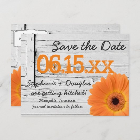 Robuust Oranje hout met de datum waarop de Briefka Aankondigingskaart (Voorkant / Achterkant)