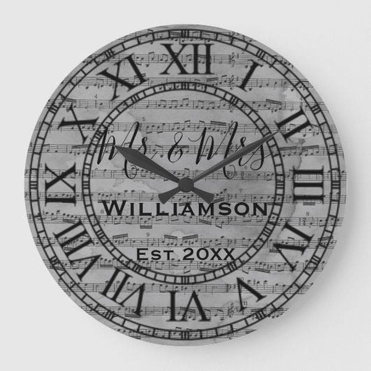 Robuust oud Muzieknoten Papier gepersonaliseerd Grote Klok (Voorkant)