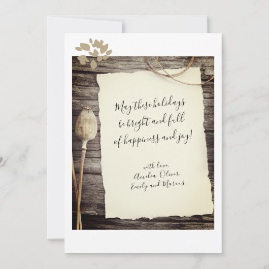 Robuust oud papieren kerstscript feestdagenkaart (Achterkant)