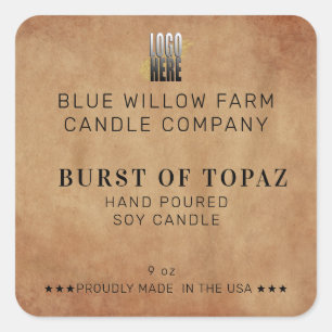 Robuust papier met kaars en Logo Vierkante Sticker