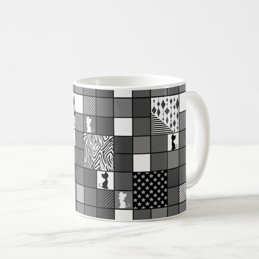 Robuust, Populair, Zwart-wit, Patchwork, Simpl Koffiemok (Voorkant rechts)