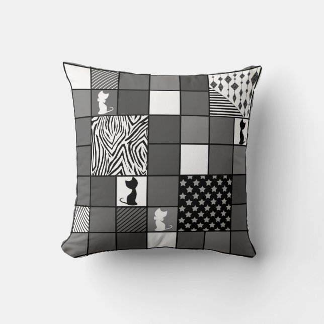 Robuust, Populair, Zwart-wit, Patchwork, Simpl Kussen (Voorkant)