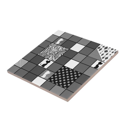 Robuust, Populair, Zwart-wit, Patchwork, Simpl Tegeltje (Zijkant)