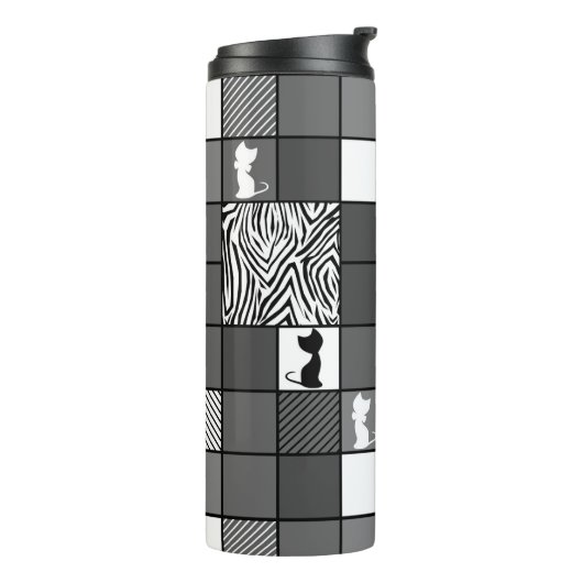 Robuust, Populair, Zwart-wit, Patchwork, Simpl Thermosbeker (Gedraaid links)