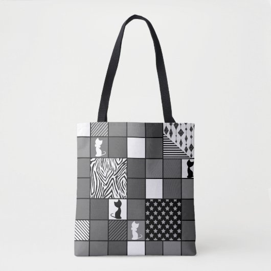 Robuust, Populair, Zwart-wit, Patchwork, Simpl Tote Bag (Voorkant)